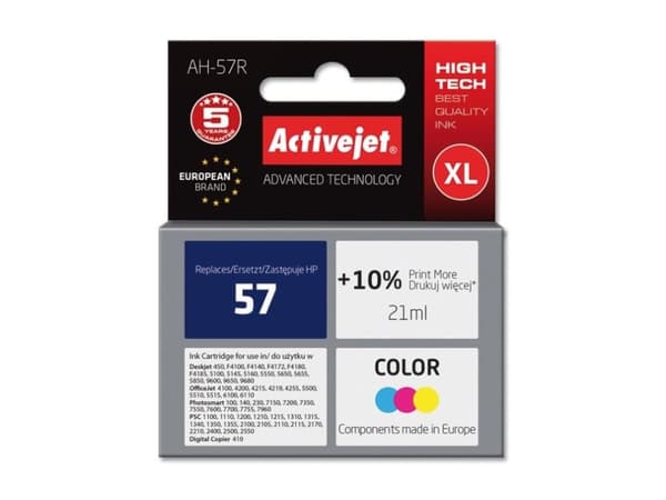 Activejet AH-57R, Høyt (XL) utbytte, Cyan, Fiolblå, Gult, Fargestoffbasert blekk, 21 ml, 1 stykker, Enkeltpakke