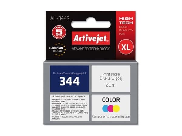 Activejet AH-344R, Høyt (XL) utbytte, Cyan, Fiolblå, Gult, Fargestoffbasert blekk, 21 ml, 1 stykker, Enkeltpakke