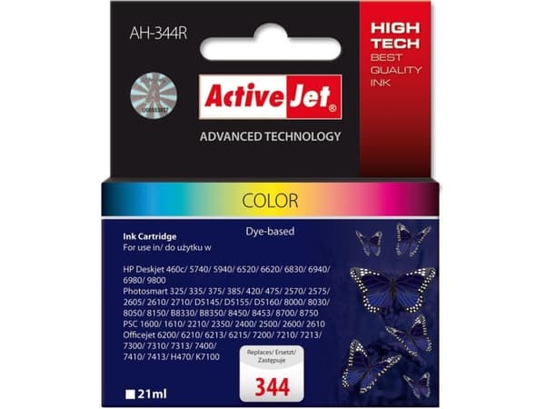 Activejet AH-344R, Høyt (XL) utbytte, Cyan, Fiolblå, Gult, Fargestoffbasert blekk, 21 ml, 1 stykker, Enkeltpakke
