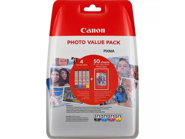 Canon CLI-571 C/M/Y/BK Photo Value Pack - 4-pack - 7 ml - svart, gul, cyan, magenta - original - 100 x 150 mm 50 ark bläckbehållare / papperspaket -