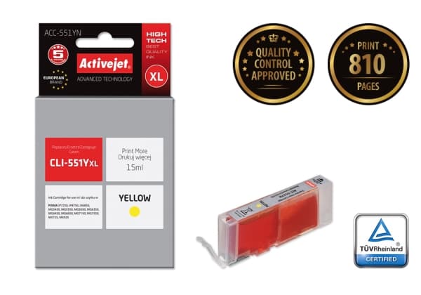 Activejet ACC-551YN, Høyt (XL) utbytte, Fargestoffbasert blekk, 15 ml, 1 stykker, Enkeltpakke
