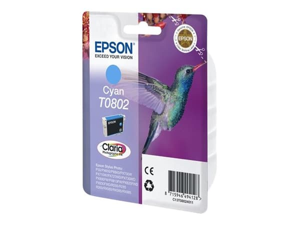 Epson T0802 - 7.4 ml - cyan - original - blister - blekkpatron - for Stylus Photo P50, PX650, PX660, PX700, PX710, PX720, PX730, PX800, PX810, PX820,