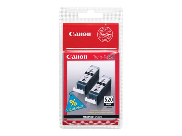 Canon PGI-520BK Twin Pack - 2-pack - 19 ml - svart - original - blekkbeholder - for PIXMA iP3600, iP4700, MP540, MP550, MP560, MP620, MP630, MP640, M