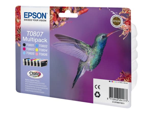 Epson T0807 Multipack - 6-pack - 44.4 ml - svart, gul, cyan, magenta, ljus magenta, ljus cyan - original - blister - bläckpatron - för Stylus Photo P