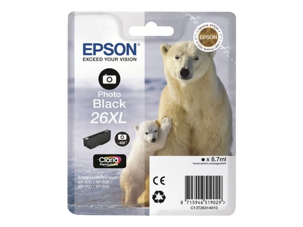 Epson 26XL - 8.7 ml - XL - foto-svart - original - bläckpatron - för Expression Premium XP-510, 520, 600, 605, 610, 615, 620, 625, 700, 710, 720, 800