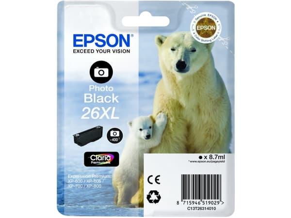 Epson 26XL - 8.7 ml - XL - foto-svart - original - bläckpatron - för Expression Premium XP-510, 520, 600, 605, 610, 615, 620, 625, 700, 710, 720, 800
