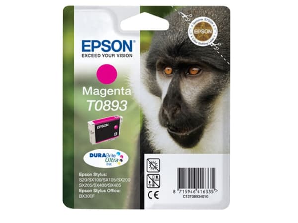 Epson T0893 - Magenta - original - blære med RF/lyd-alarm - blekkpatron - for Stylus S21, SX110, SX115, SX210, SX215, SX400, SX405, SX410, SX415; Sty