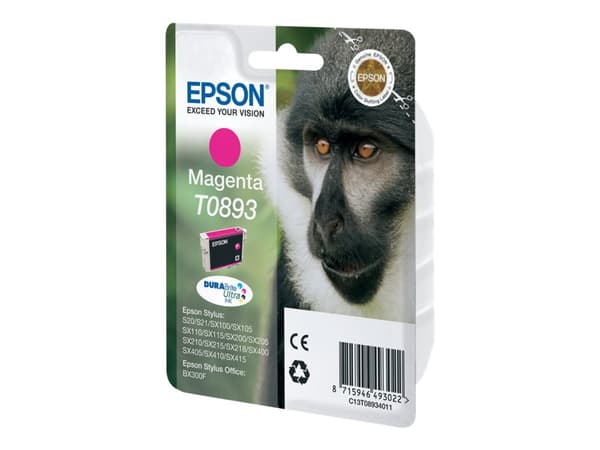 Epson T0893 - Magenta - original - blære med RF/lyd-alarm - blekkpatron - for Stylus S21, SX110, SX115, SX210, SX215, SX400, SX405, SX410, SX415; Sty