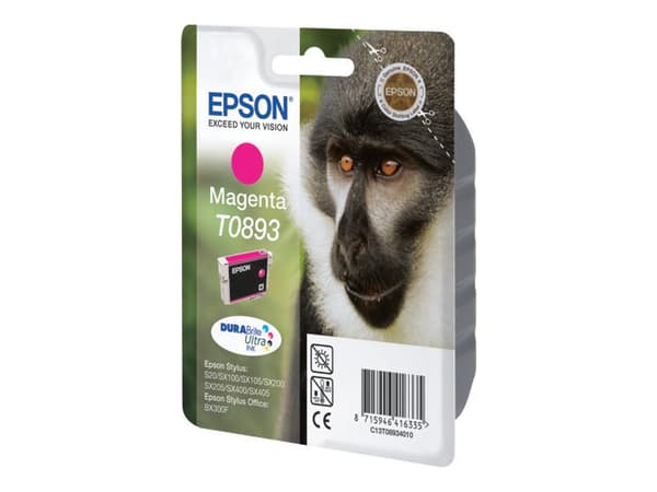 Epson T0893 - Magenta - original - blære med RF/lyd-alarm - blekkpatron - for Stylus S21, SX110, SX115, SX210, SX215, SX400, SX405, SX410, SX415; Sty