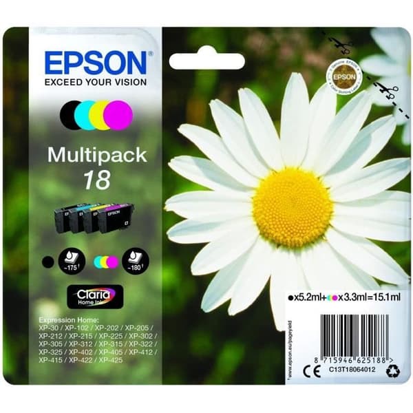 EPSON Multipack Daisy T1806 bläckpatroner - Svart / Cyan / Magenta / Gul