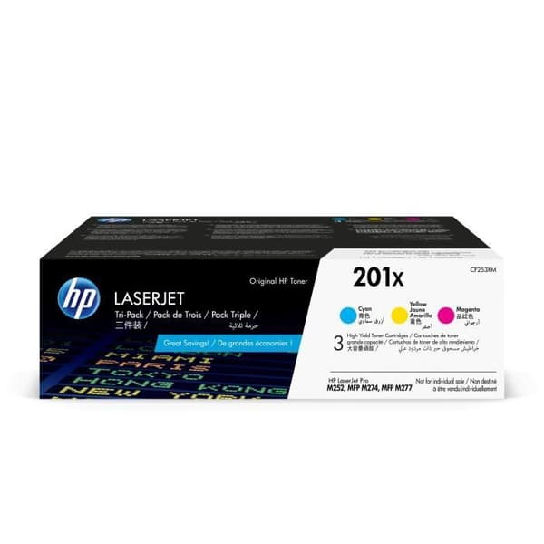 HP 201X-paket 3 Original Cyan / Magenta / Yellow HighJield LaserJet Toners (CF253XM) för HP Color LaserJet Pro M252 / M274 / M277