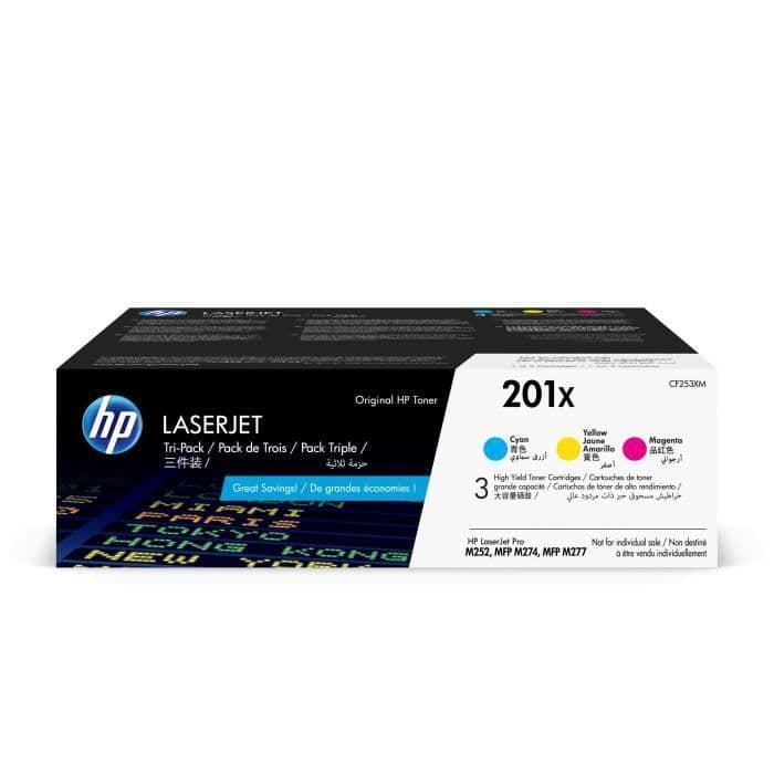 HP 201X-pakke 3 originale Cyan / Magenta / gul højydelses LaserJet-tonere (CF253XM) til HP Color LaserJet Pro M252 / M274 / M277