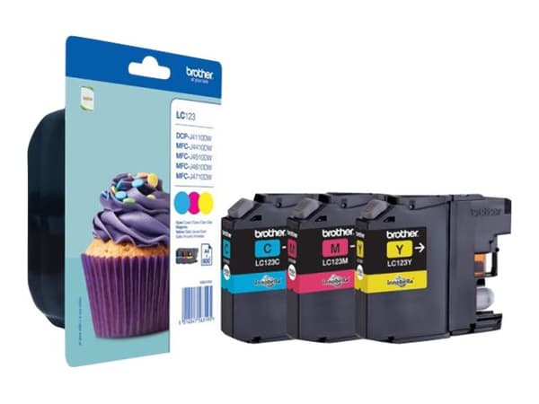Brother LC123 RainbowPack - 3-pack - Høy ytelse - gul, cyan, magenta - original - blister med akustisk / elektromagnetisk alarm - blekkpatron - for B