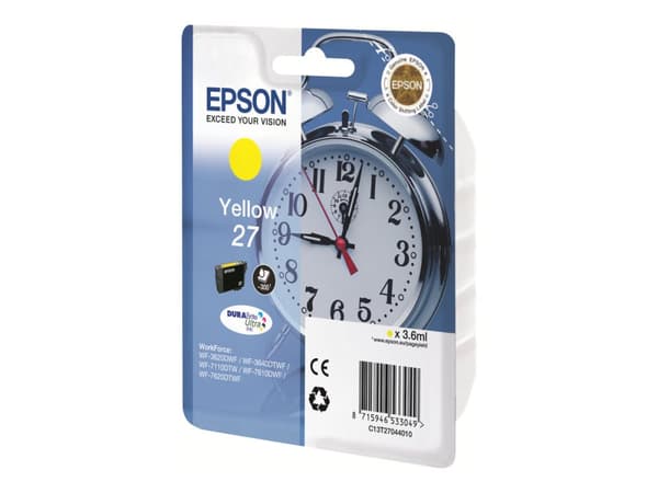 Epson 27 - 4 ml - gul - original - blister - blekkpatron - for WorkForce WF-3620DWF, WF-3640DTWF, WF-7110DTW, WF-7610DWF, WF-7620, WF-7620DTWF