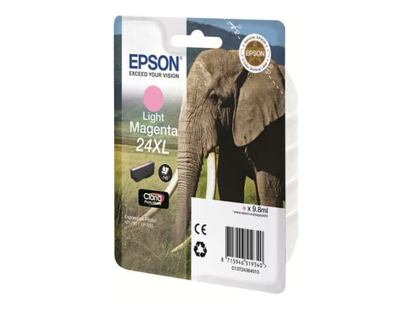 Epson Elephant Yksittäispakkaus, vaalea magenta 24XL Claria Photo HD -muste, Korkea (XL) värintuotto, Väriainepohjainen muste, 9,8 ml, 740 sivua, 1 k