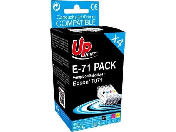 UPrint-blekk UPrint-kompatibelt blekk / blekk med C13T071, 1xblack/1xcyan/1xmagenta/1xyellow, 1x12 og 3x10ml, E-71 PACK, for Epson D78, DX4000, DX40