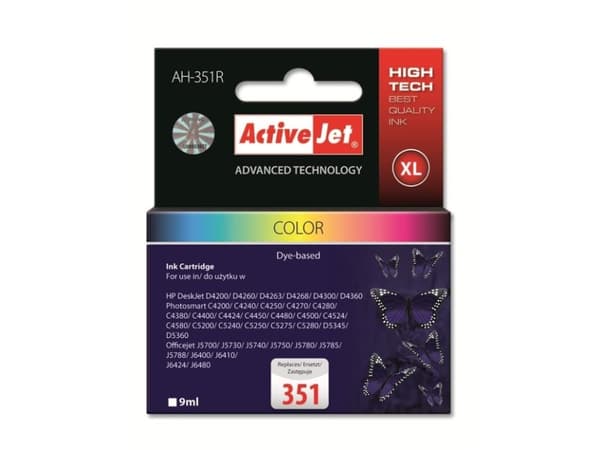 Activejet AH-351R, Høyt (XL) utbytte, Cyan, Fiolblå, Gult, Pigmentbasert blekk, 9 ml, 1 stykker, Enkeltpakke