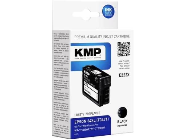 KMP E222X, Sort, 17 ml, 1 stykker, 1100 sider, Enkeltpakke