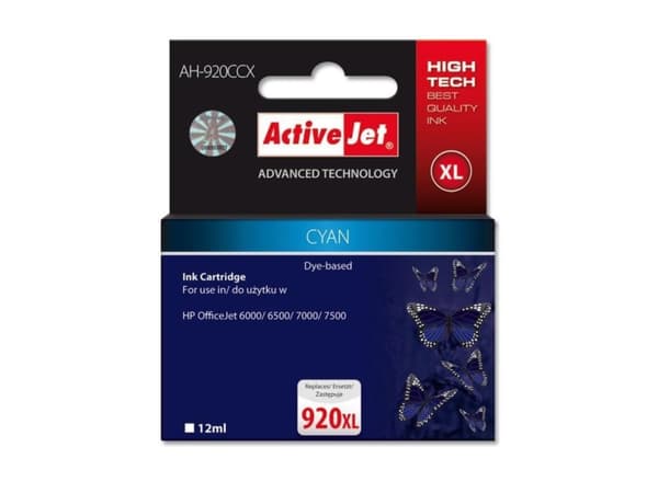 Activejet AH-920CCX, Høyt (XL) utbytte, Cyan, Fargestoffbasert blekk, 12 ml, 1 stykker, Enkeltpakke