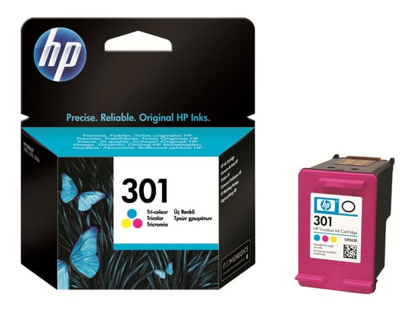 HP 301, alkuperäinen kolmivärinen mustekasetti, Perusvärintuotto, Väripohjainen muste, 3 ml, 150 sivua, 1 kpl