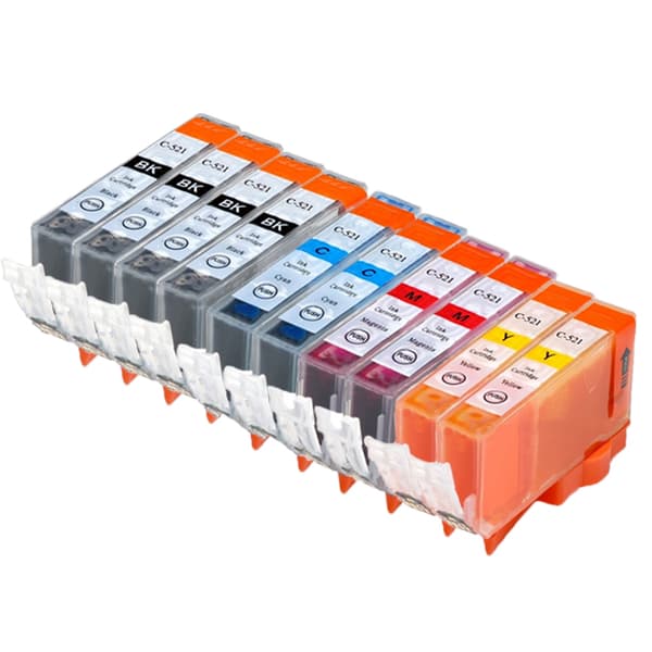 Pixojet blekkpatroner Canon CLI 521 - 2933B001, 10-pakning rabattpakke 105 ml