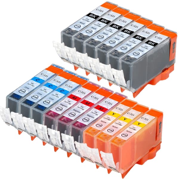 Pixojet blekkpatroner Canon CLI 521 - 2933B001, 15-pakning rabattpakke 157.5 ml
