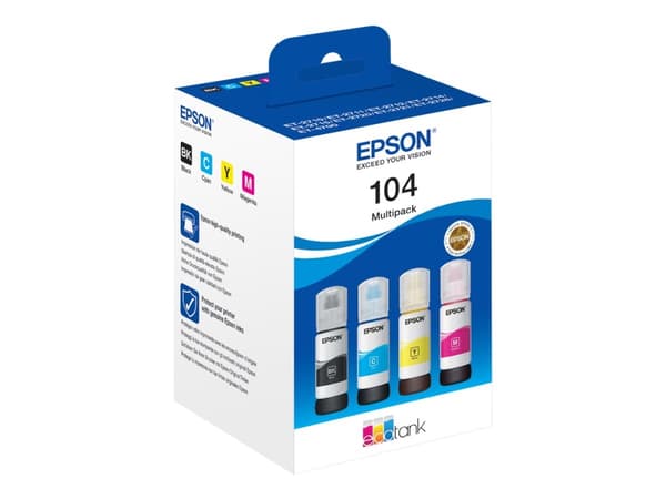 Epson EcoTank 104 - 4-colour Multipack - svart, gul, cyan, magenta - original - refill - för EcoTank ET-1810, 2715, 2721, 2810, 2811, 2812, 2814, 281