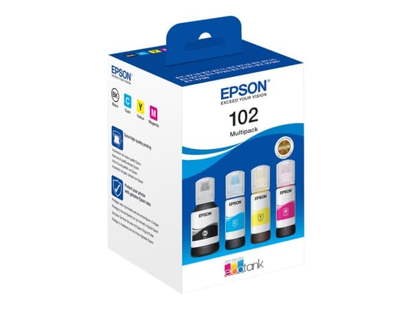 Epson 102 Multipack - 4-pack - svart, gul, cyan, magenta - original - bläckpatron - för EcoTank ET-15000, 2750, 2751, 2756, 2850, 2851, 2856, 3850, 4