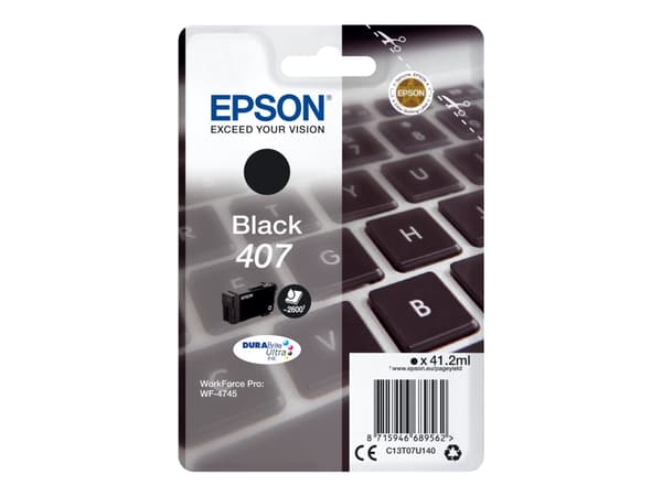 Epson 407 - 41.2 ml - L-størrelse - svart - original - blekkpatron - for WorkForce Pro WF-4745, WF-4745DTWF