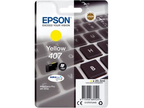 Epson 407 - 20.3 ml - L-størrelse - gul - original - blekkpatron - for WorkForce Pro WF-4745, WF-4745DTWF