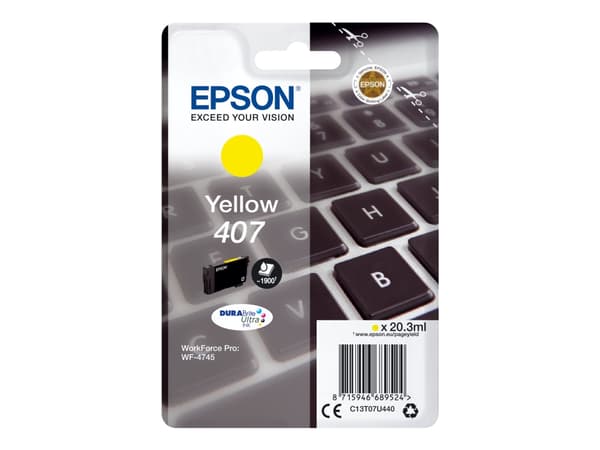 Epson 407 - 20.3 ml - L-størrelse - gul - original - blekkpatron - for WorkForce Pro WF-4745, WF-4745DTWF