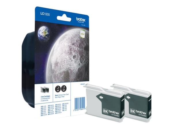 Brother LC1000BK - Svart - original - blekkpatron (en pakke 2) - for Brother DCP-350, 353, 357, 560, 750, 770, MFC-3360, 465, 5460, 5860, 660, 680, 8
