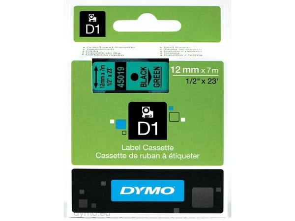 DYMO D1 - Selv-adhesiv - sort på grønt - Rull (1,2 cm x 7 m) 1 kassett(er) merketape - for LabelMANAGER 100, 160, 210, 220, 260, 280, 300, 360, 420,