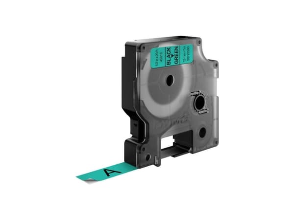DYMO D1 - Selv-adhesiv - sort på grønt - Rull (1,2 cm x 7 m) 1 kassett(er) merketape - for LabelMANAGER 100, 160, 210, 220, 260, 280, 300, 360, 420,