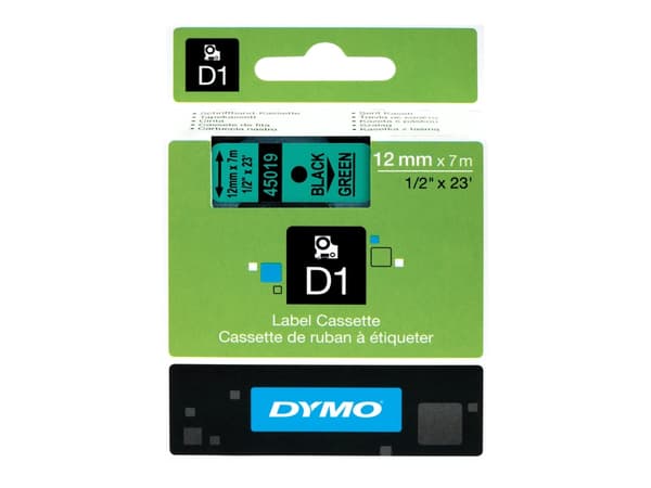 DYMO D1 - Selv-adhesiv - sort på grønt - Rull (1,2 cm x 7 m) 1 kassett(er) merketape - for LabelMANAGER 100, 160, 210, 220, 260, 280, 300, 360, 420,