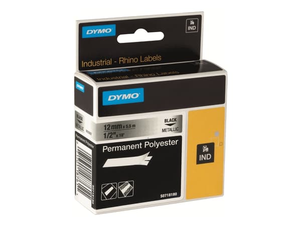 DYMO RhinoPRO Permanent Polyester - Polyester - permanent häftning - svart på klar - Roll (1.9 cm x 5.5 m) 1 kassett(er) tejp - för Rhino 5000, 6000;