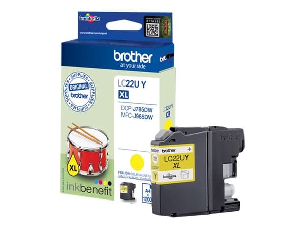 Brother LC22UY - XL - gul - original - blekkpatron - for Brother DCP-J785DW, DCP-J785DWXL, MFC-J985DW; INKvestment Work Smart MFC-J985DW
