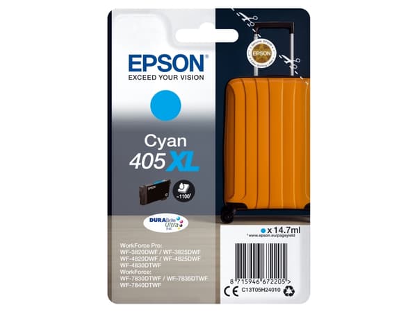 Epson 405XL - 14.7 ml - XL - cyan - original - blære med RF/lyd-alarm - blekkpatron - for WorkForce WF-7310, 7830, 7835, 7840; WorkForce Pro WF-3820,