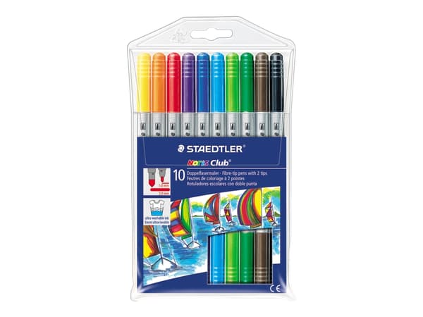 STAEDTLER Noris Club 320 - Twin-tip-markør - assorterte farger - vannbasert blekk - 3 mm / 1 mm - bred / fin (en pakke 10)