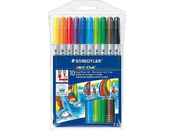 STAEDTLER Noris Club 320 - Twin-tip-markør - assorterte farger - vannbasert blekk - 3 mm / 1 mm - bred / fin (en pakke 10)