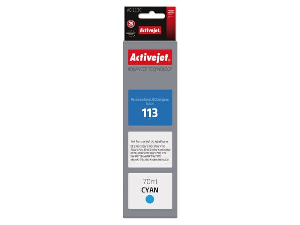 Activejet AE-113C, Standard utskriftsproduksjon, Cyan, Fargestoffbasert blekk, 70 ml, 1 stykker, Enkeltpakke