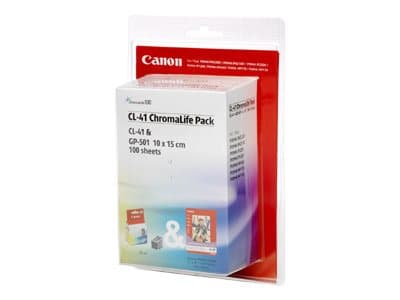 Canon CL-41 ChromaLife Pack - Farge (cyan, magenta, gul) - 101.6 x 152.4 mm blekkbeholder / papirsett - for PIXMA iP1800, iP1900, iP2500, iP2600, MP1