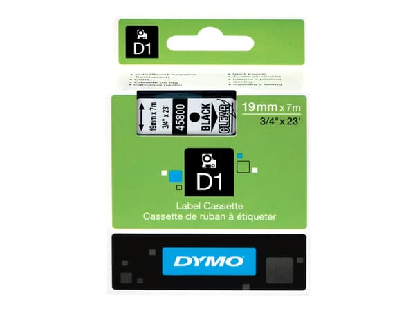 DYMO D1 - Selv-adhesiv - svart på transparent - Rull (1,9 cm x 7 m) 1 kassett(er) merketape - for LabelMANAGER 360, 400, 420, 450, 500, PC, PC2, Wire