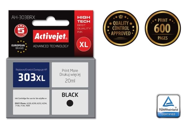 Activejet AH-303BRX, Høyt (XL) utbytte, Pigmentbasert blekk, 20 ml, 600 sider, 1 stykker, Enkeltpakke