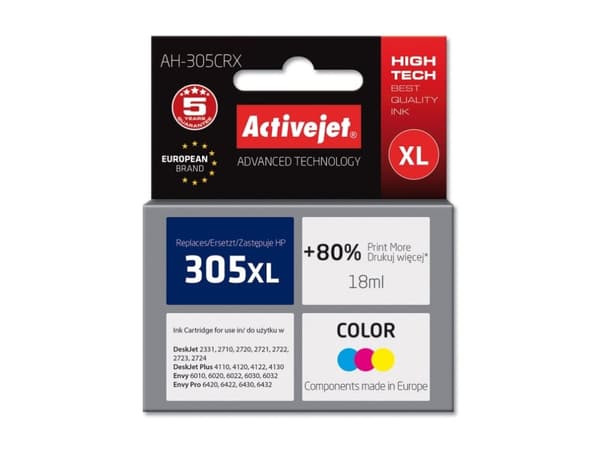 Activejet AH-305CRX, Høyt (XL) utbytte, Cyan, Fiolblå, Gult, Fargestoffbasert blekk, 18 ml, 1 stykker, Enkeltpakke