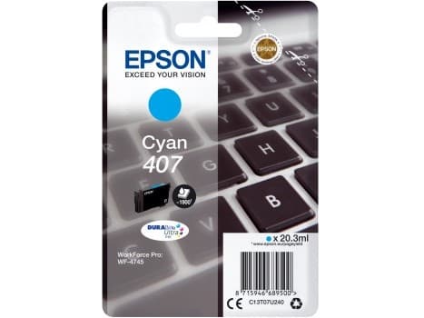 Epson 407 - 20.3 ml - L-storlek - cyan - original - bläckpatron - för WorkForce Pro WF-4745, WF-4745DTWF