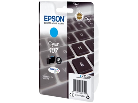 Epson 407 - 20.3 ml - L-storlek - cyan - original - bläckpatron - för WorkForce Pro WF-4745, WF-4745DTWF