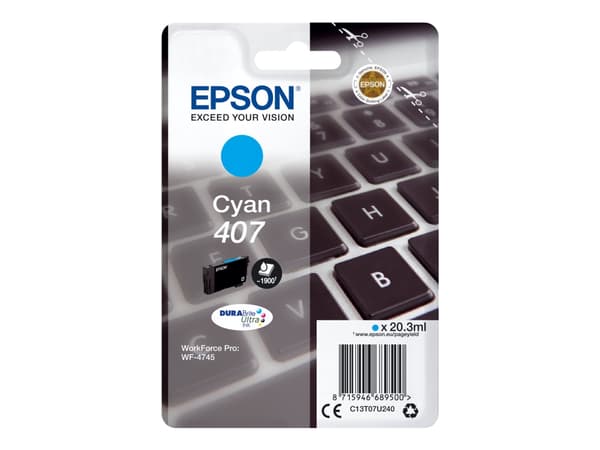 Epson 407 - 20.3 ml - L-storlek - cyan - original - bläckpatron - för WorkForce Pro WF-4745, WF-4745DTWF
