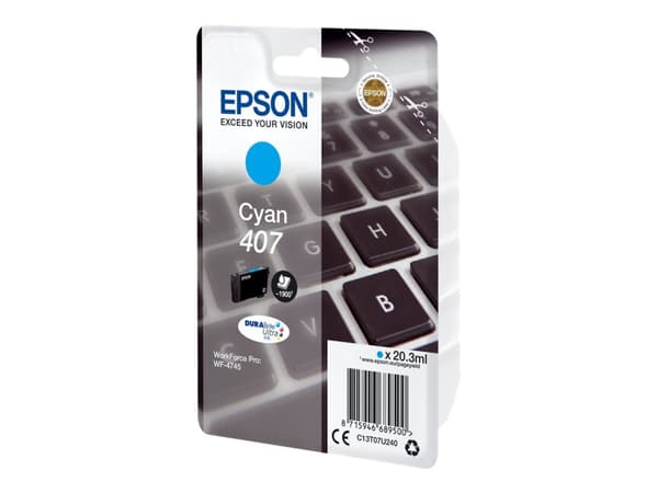 Epson 407 - 20.3 ml - L-storlek - cyan - original - bläckpatron - för WorkForce Pro WF-4745, WF-4745DTWF
