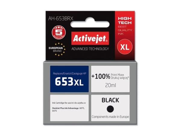 Activejet AH-653BRX, Høyt (XL) utbytte, Sort, Pigmentbasert blekk, 20 ml, 1 stykker, Enkeltpakke